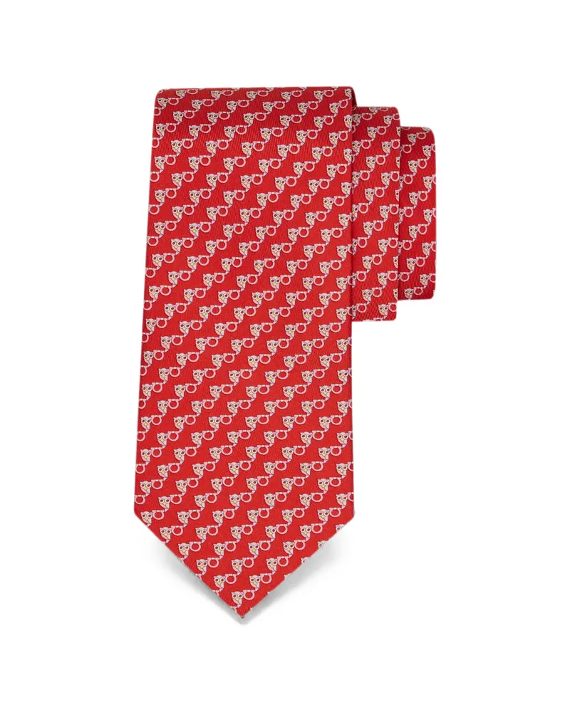 Ferragamo Owl-print Silk Tie Red