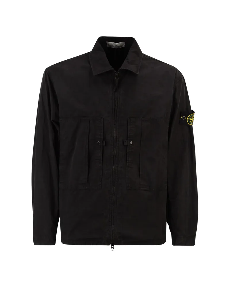Stone Island Chest-pockets Zip-fastening Overshirt Black