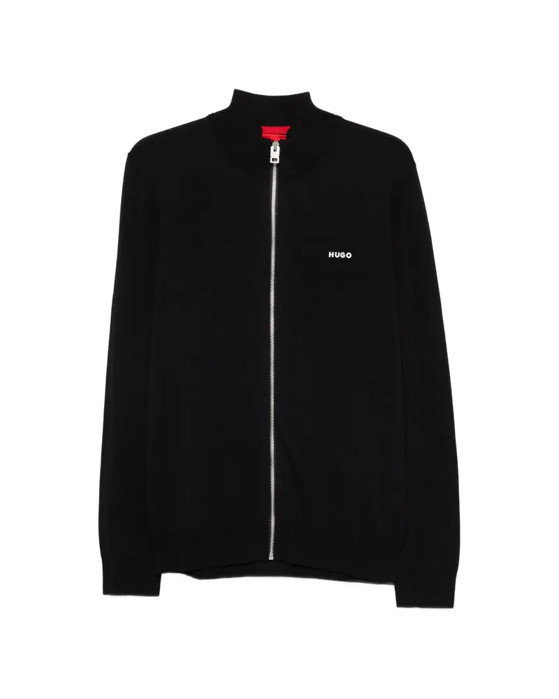 HUGO BOSS Zip Mock-neck Cardigan Black