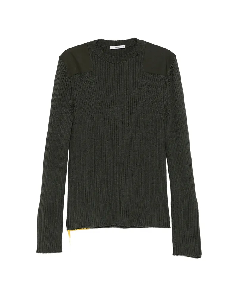 Fendi Ribbed-knit Shoulder-patch Sweater Green