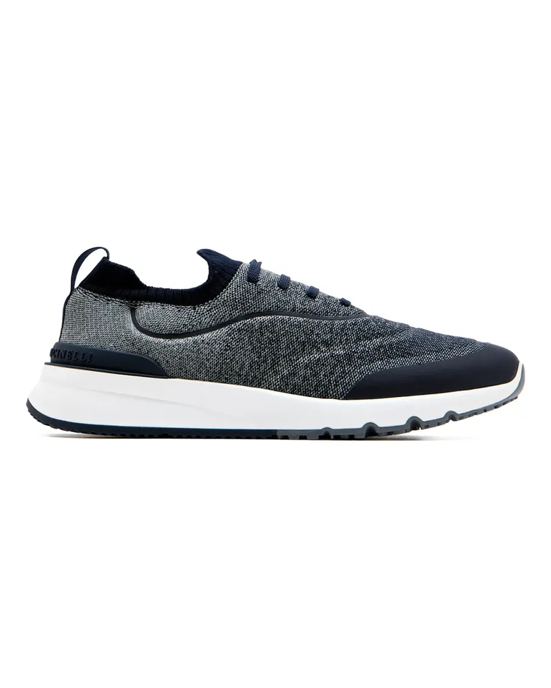 Brunello Cucinelli Knitted Lace-up Sneakers Blue