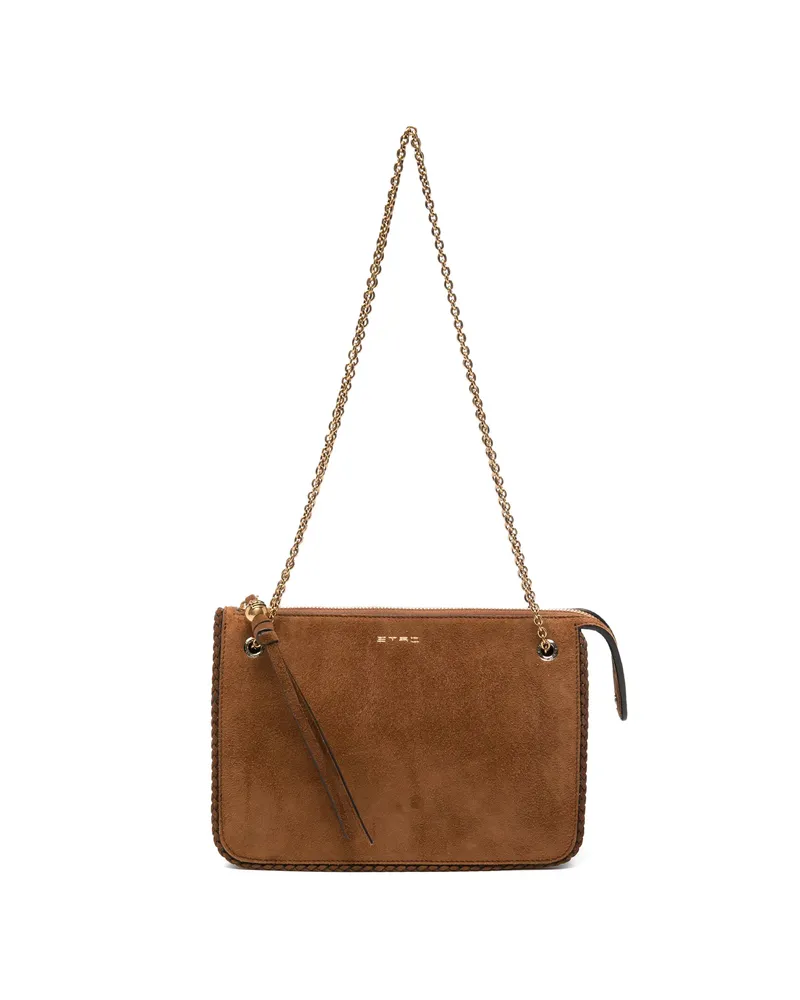 Etro Logo-detail Letaher Shoulder Bag Brown
