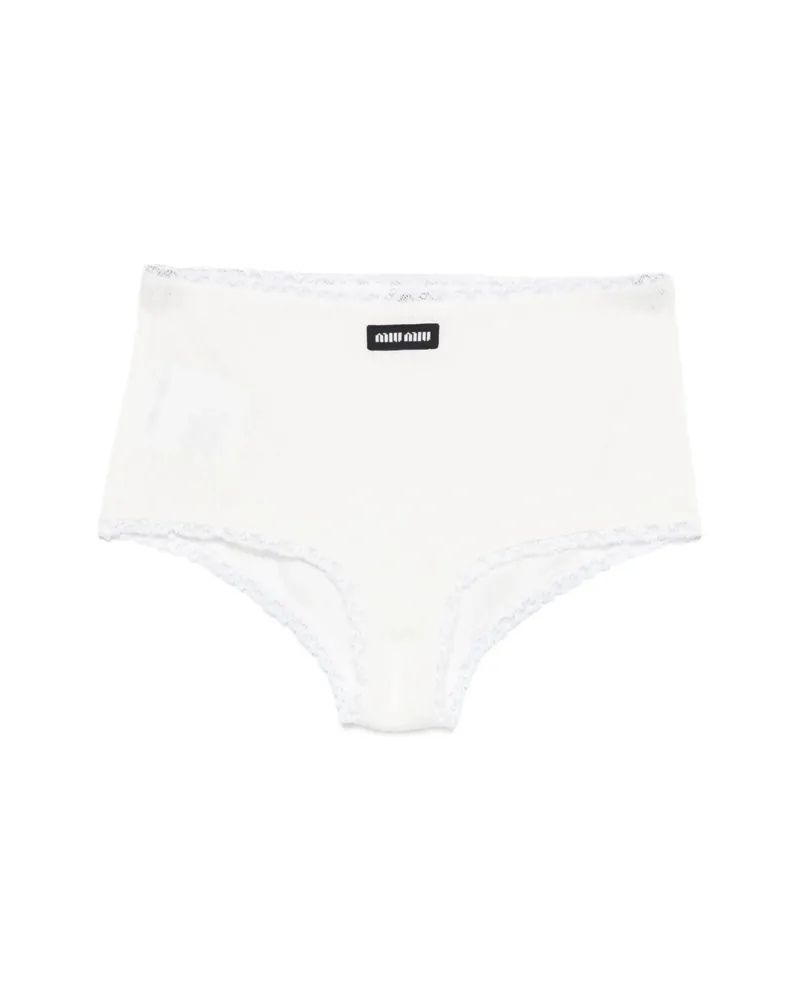 Miu Miu Logo-patch Lace-trim Cotton Briefs White