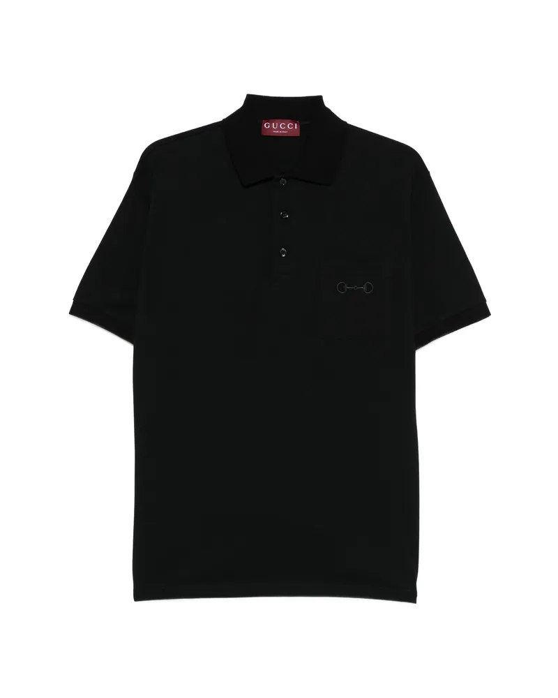 Gucci Embroidered Polo Shirt Black