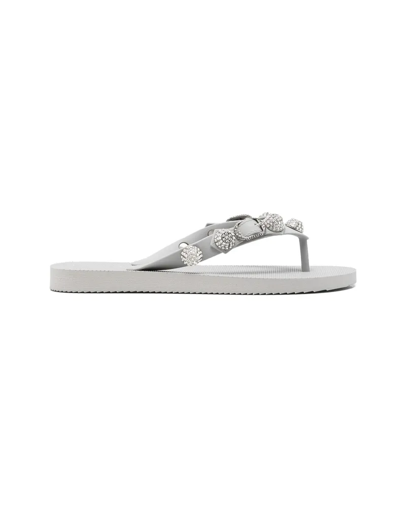 Balenciaga Cagole Crystal-embellished Flip-flops Grey