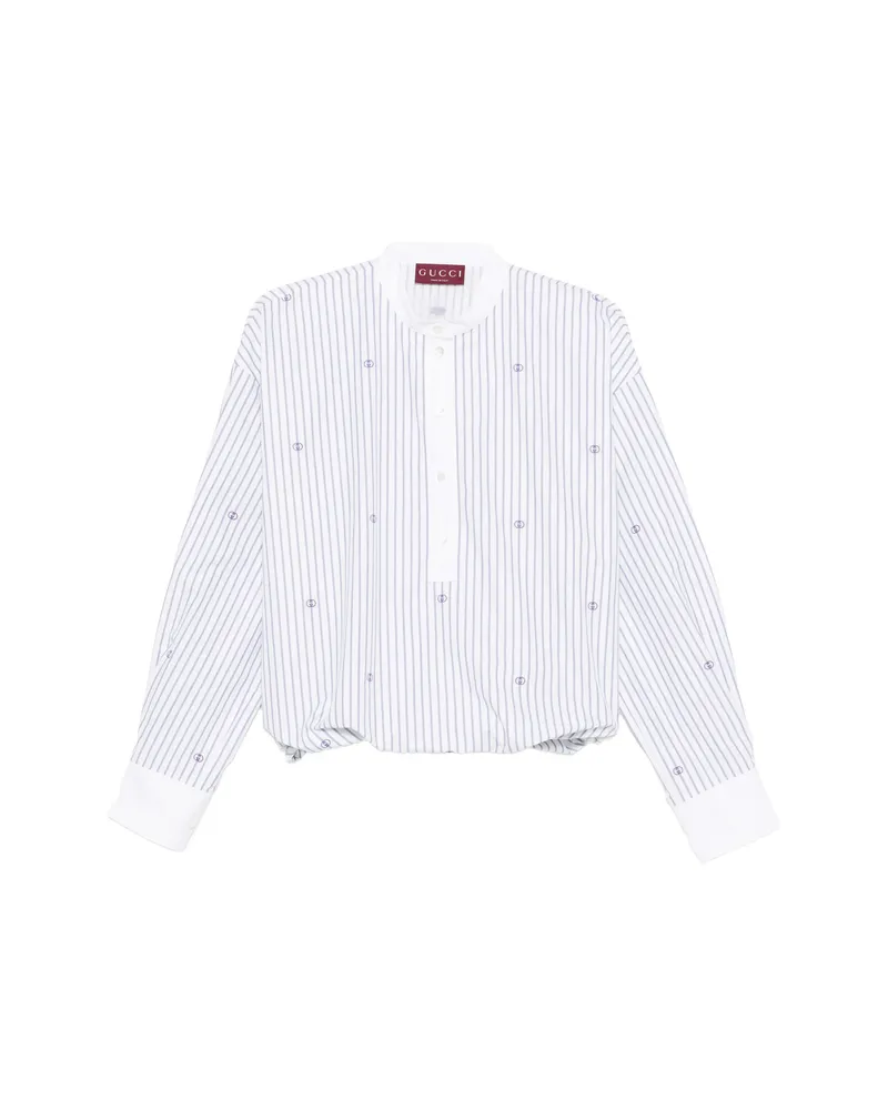 Gucci Striped Embroidery Blouse White