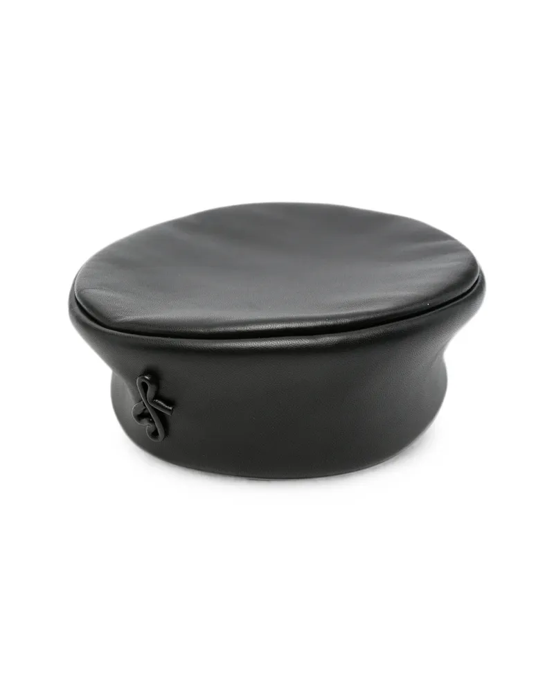 RUSLAN BAGINSKIY Logo-plaque Leather Beret Black
