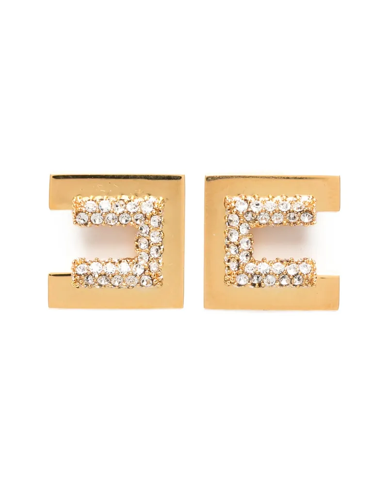 Elisabetta Franchi Crystal-embellished Logo-plaque Earrings Gold
