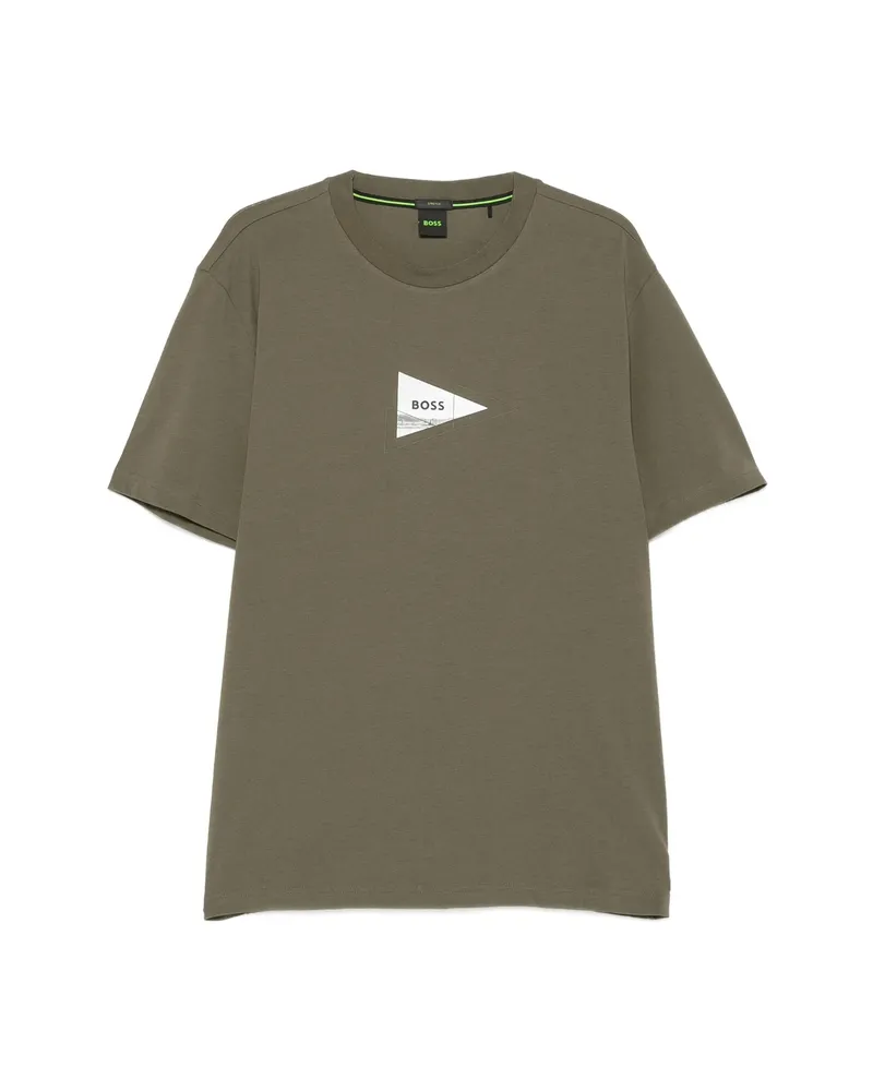 HUGO BOSS Regular-fit Photoprint T-shirt In Stretch Cotton Green