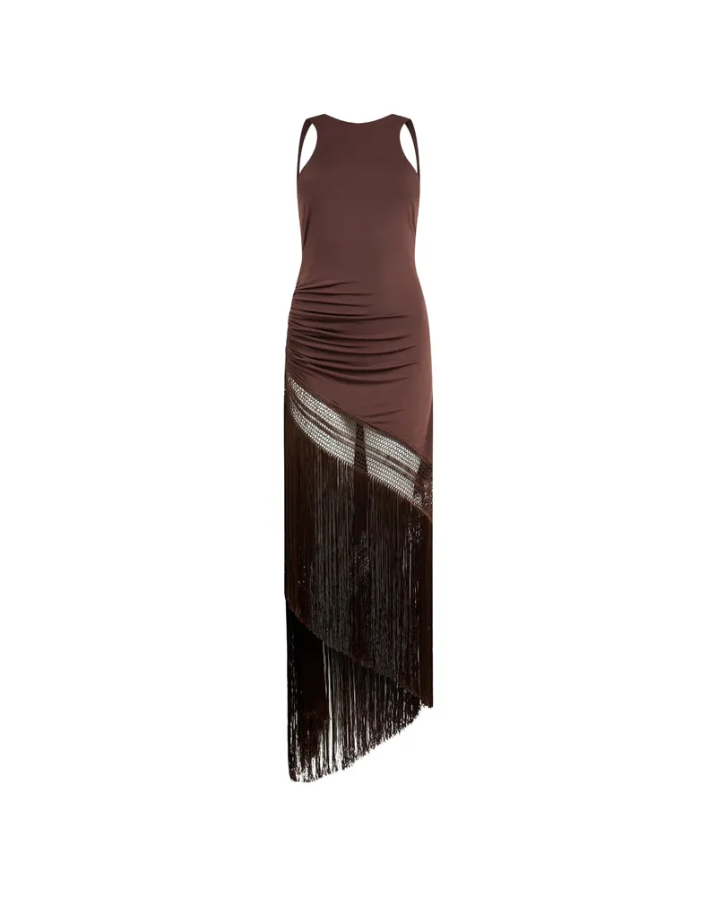 ANDAMANE Marisol Fringed Maxi Dress Brown