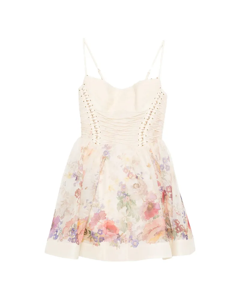 Zimmermann Floral Corset Mini Dress Neutrals