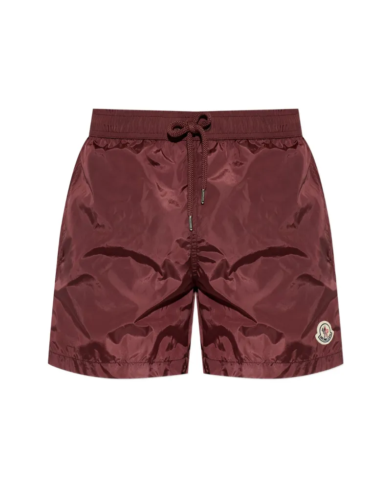 Moncler Drawstring Logo Patch Swim Shorts Red