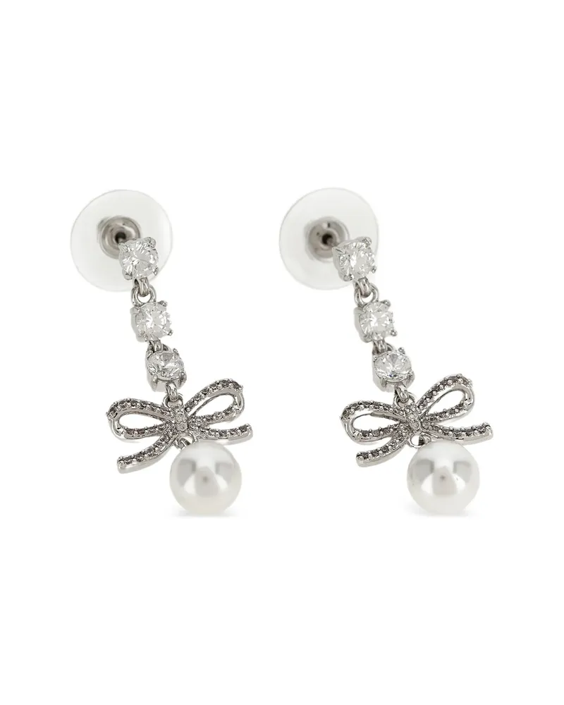 Self-Portrait Bow Crystal-charm Earrings Silver