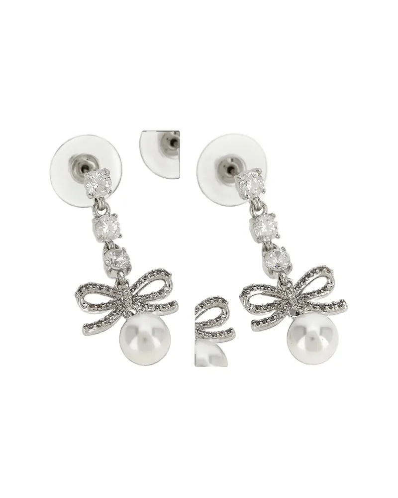 Self-Portrait Bow Crystal Charm Earrings Silver