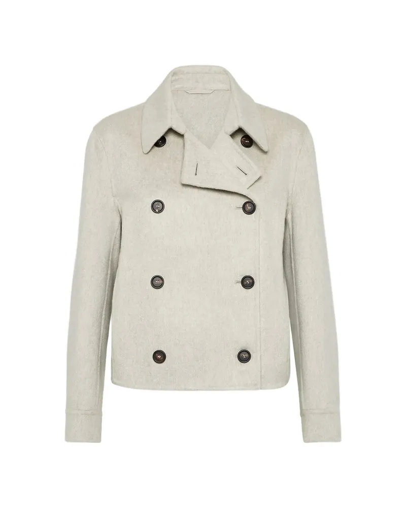 Brunello Cucinelli Hand-crafted Cropped Pea Coat In Cashmere Double Beaver Cloth With Monili Neutrals