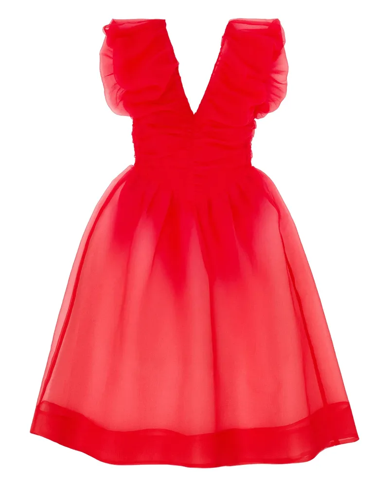 Ganni Ruffled V-neck Mini Dress Red