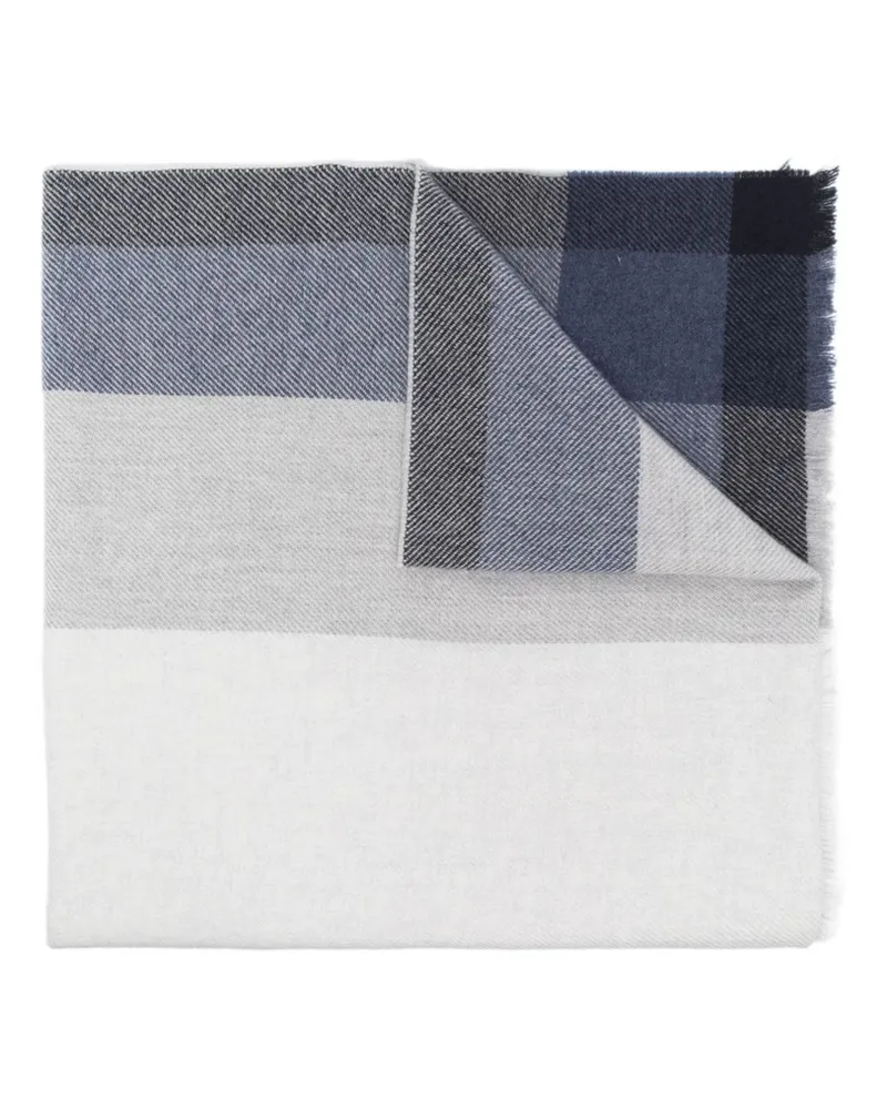 Brunello Cucinelli Check-print Frayed-edge Scarf Blue