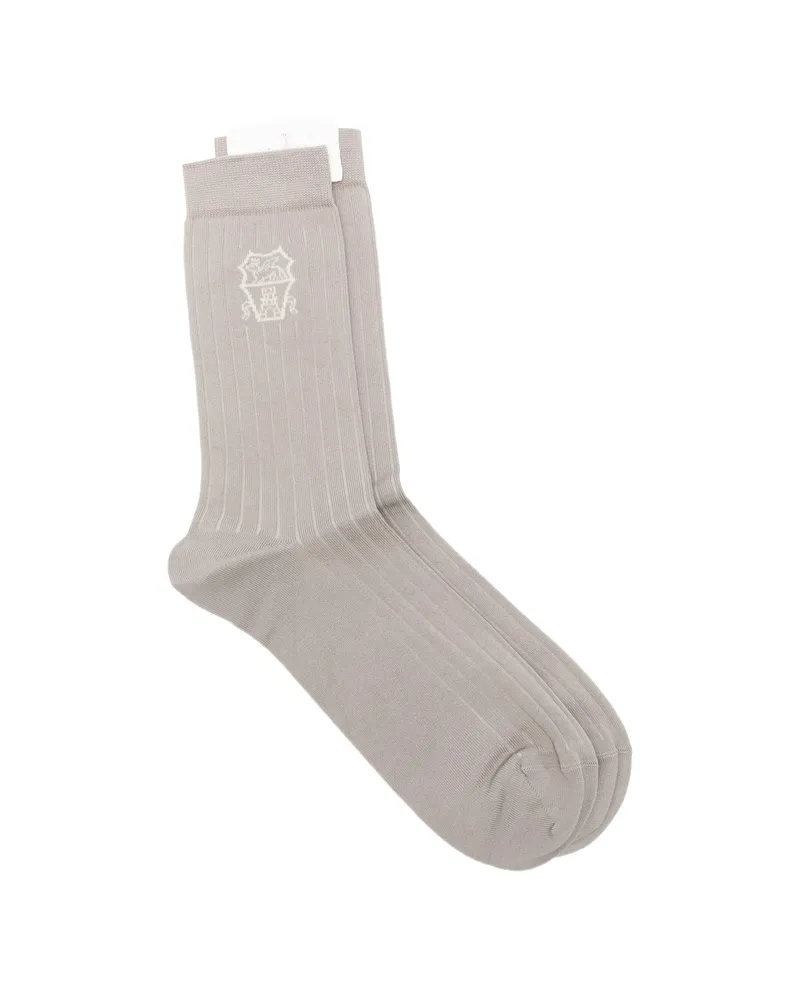 Brunello Cucinelli Logo-detail Ribbed-knit Socks Neutrals