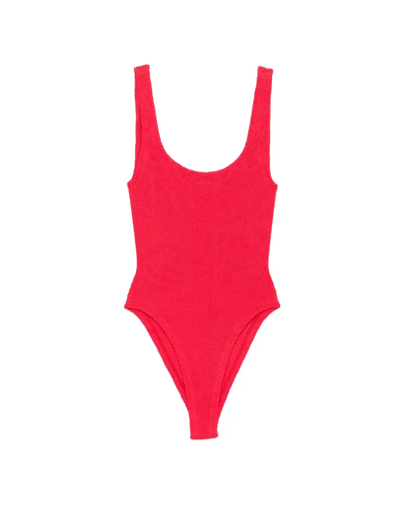 Hunza G Crinkle-effect Square-neck Swimsuit Red