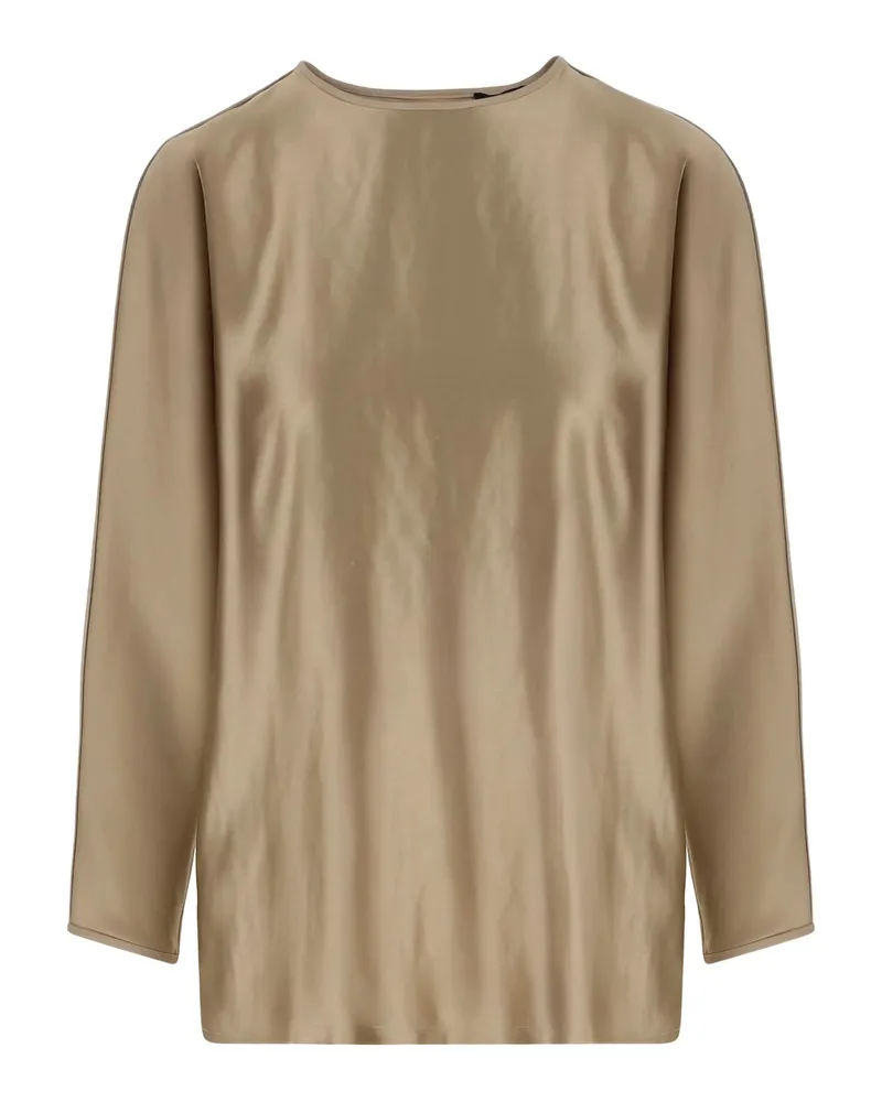 Giorgio Armani Satin-finish Long-sleeve Top Neutrals