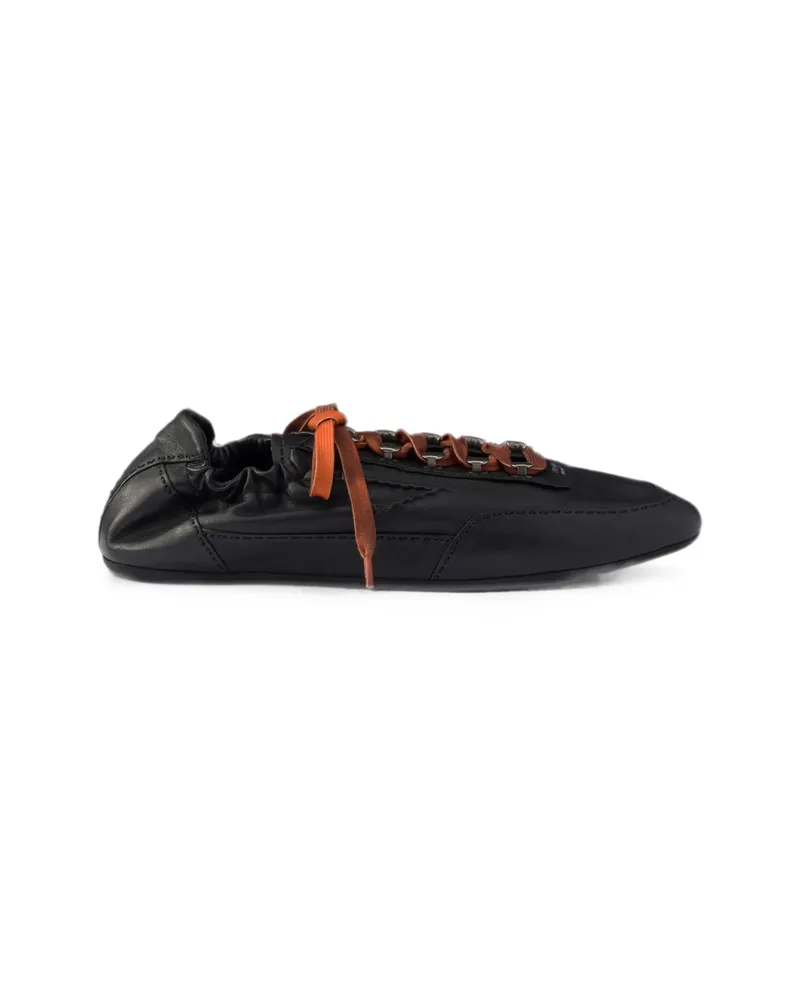 Prada Collapse Antiqued Nappa Leather Sneakers With Hooks Black