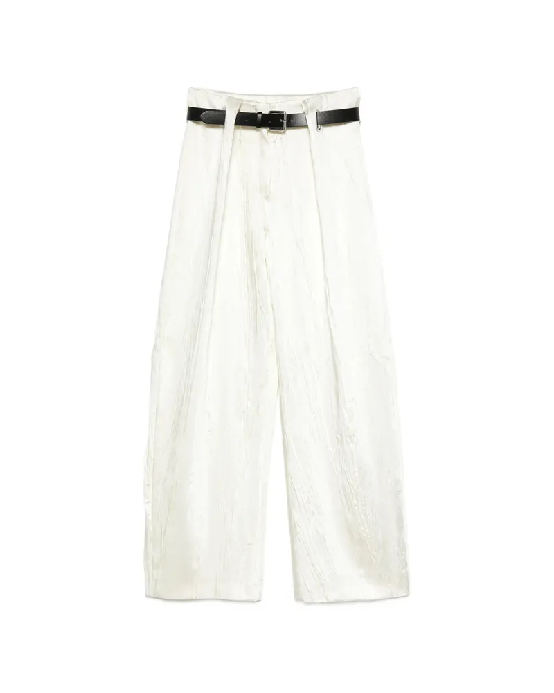 SPORTMAX Belted Textured Palazzo Pants White