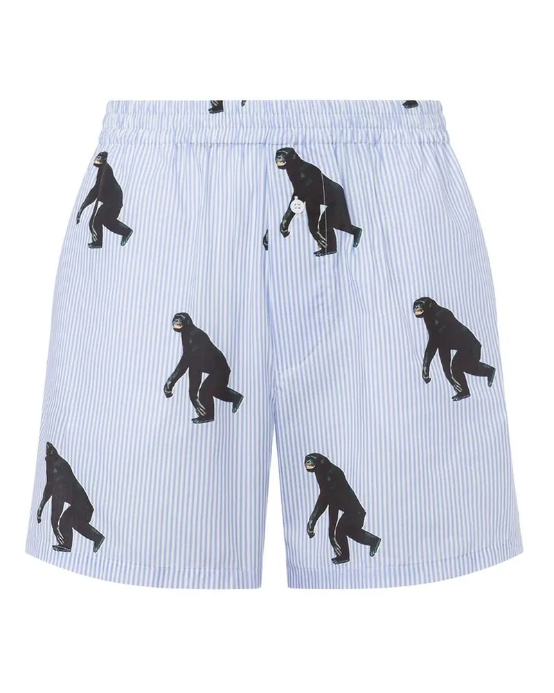 Moschino Graphic-print Striped Shorts Blue