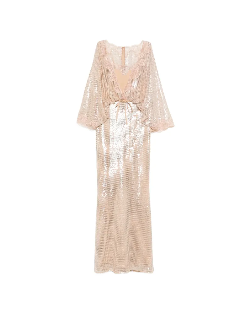 Elie Saab Lace Sequin Maxi Dress Neutrals
