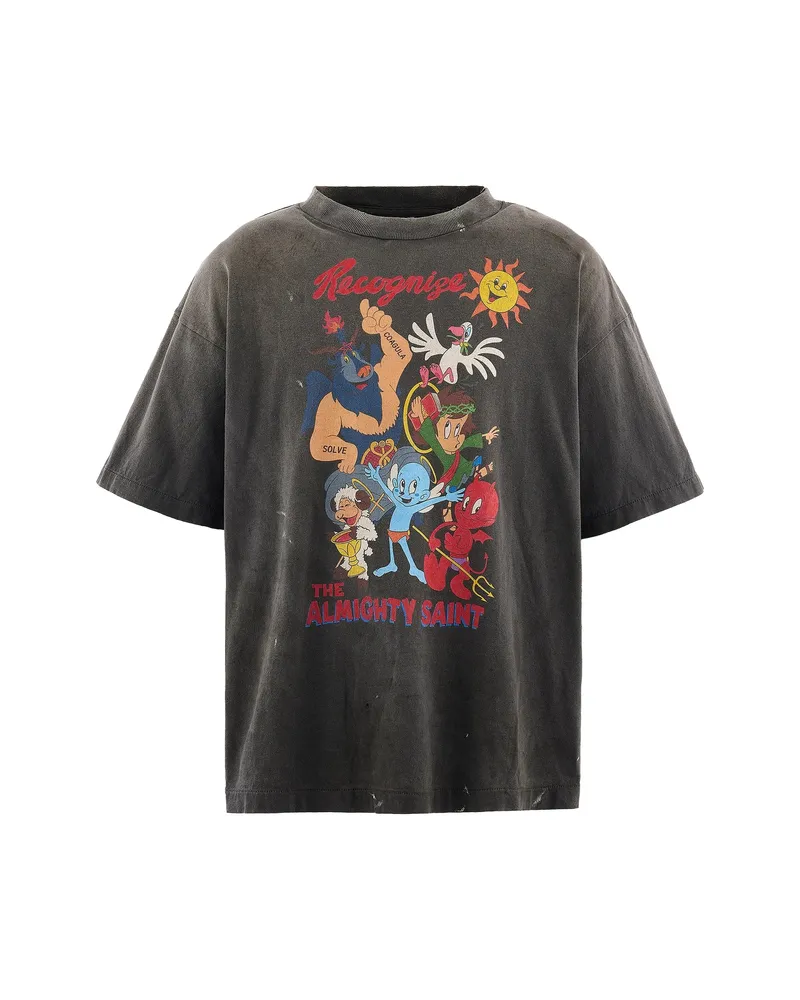 SAINT MXXXXXX Graphic-print Distressed T-shirt Grey