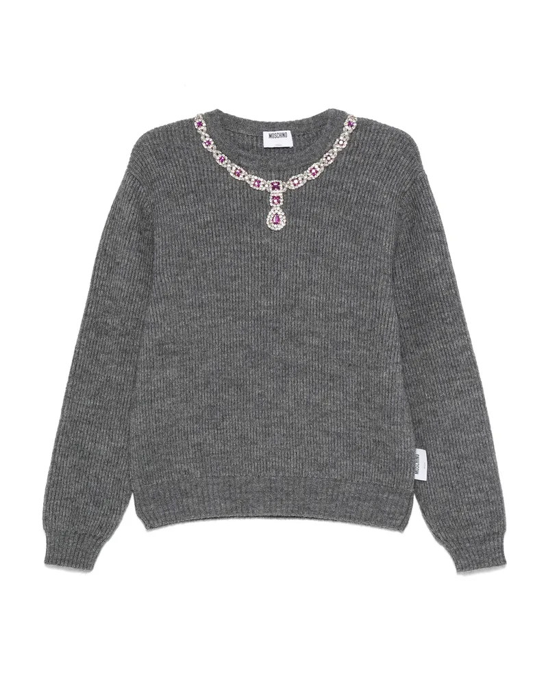 Moschino Jewel-embellished Ribbed Sweater Grey