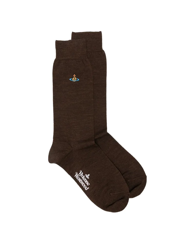 Vivienne Westwood Orb-embroidered Logo-print Socks Brown