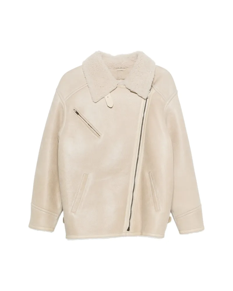 Isabel Marant Adelina Shearling Zip Jacket Neutrals