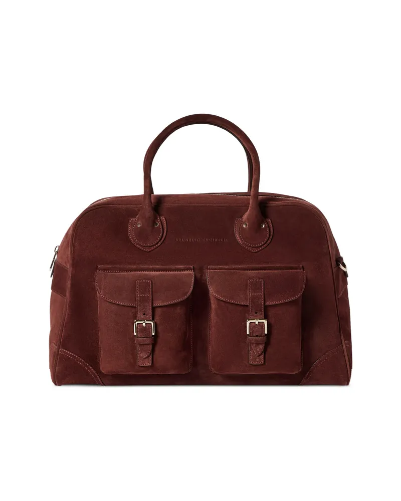 Brunello Cucinelli Suede Weekender Bag Brown