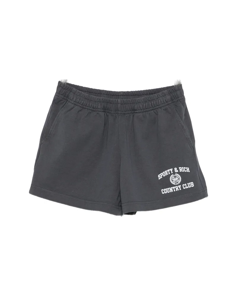 SPORTY & RICH Logo-print Elasticated Shorts Grey
