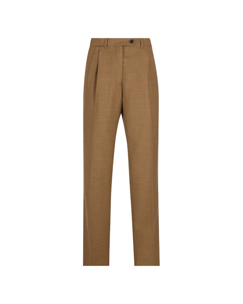 Prada Pleated Virgin-wool Trousers Neutrals
