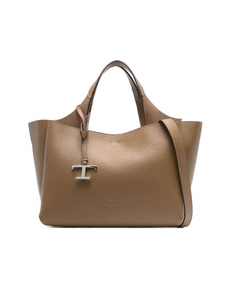 TOD'S Leather T-detail Tote Bag Green