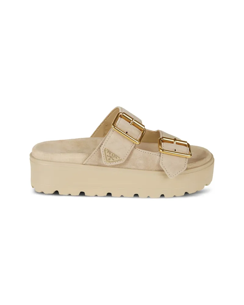 Prada Buckle Platform Sandals Neutrals