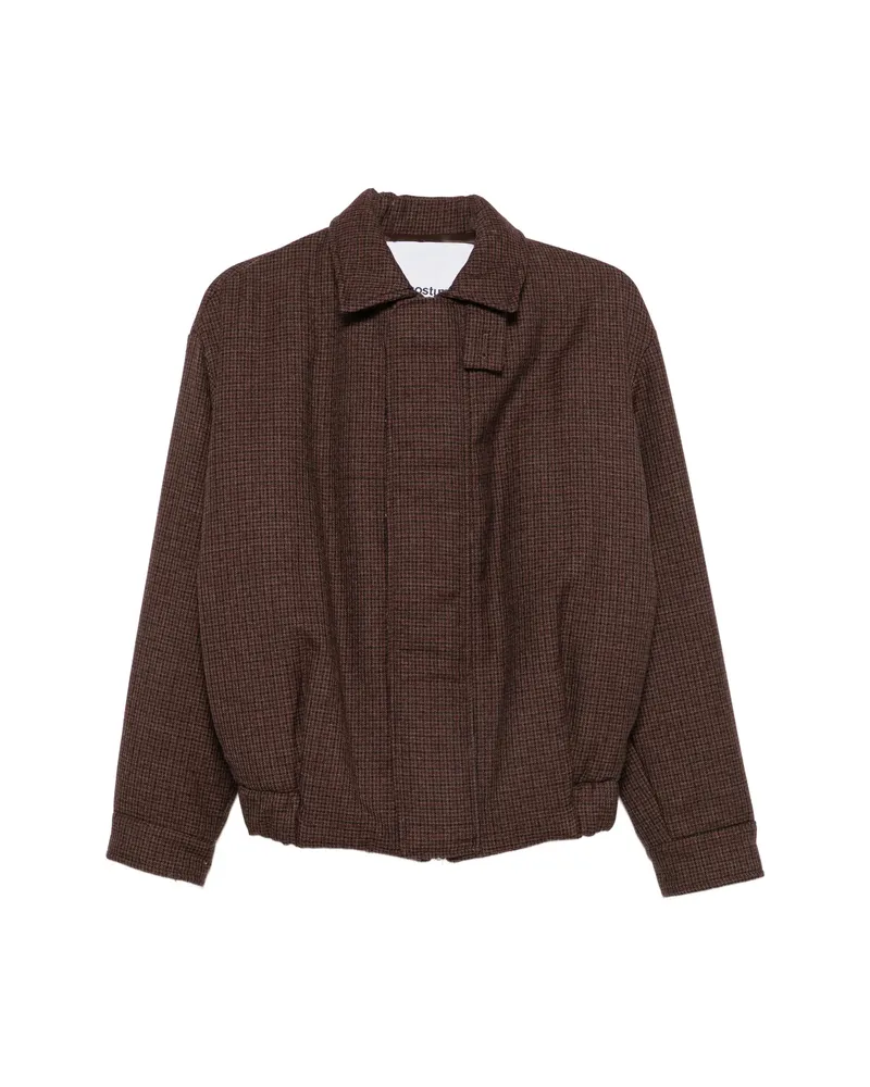 Costumein Houndstooth-pattern Zip-up Jacket Brown