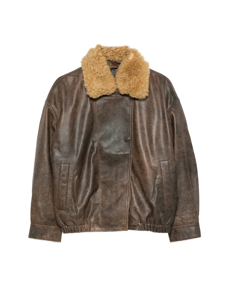 R13 Shearling-collar Leather Jacket Brown