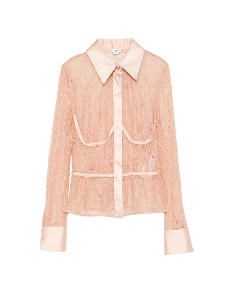 Elisabetta Franchi Lace-panelled Satin-trim Shirt Pink