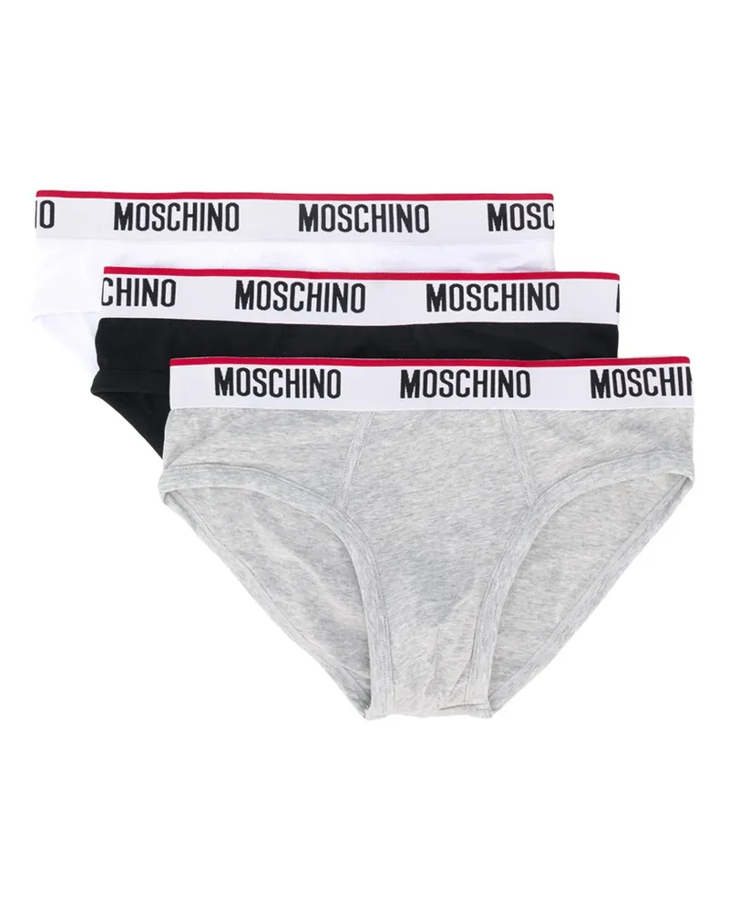 Moschino Logo Waistband Briefs (set Of Three Grey