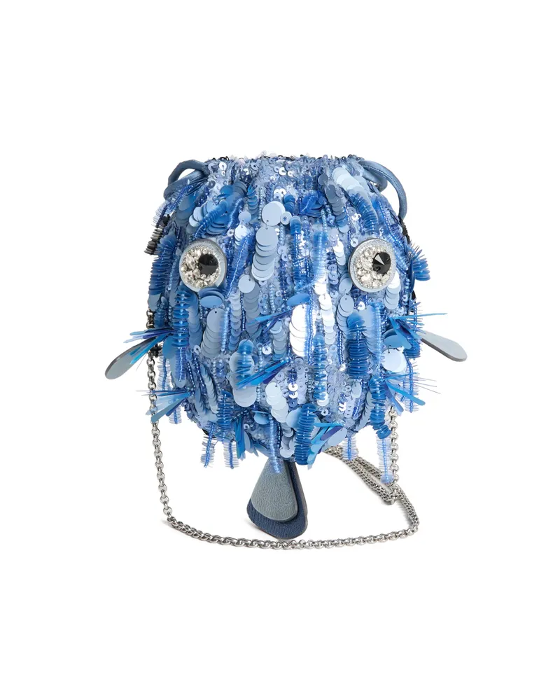 Anya Hindmarch Sequin-embellished Blowfish Cross Body Bag Blue