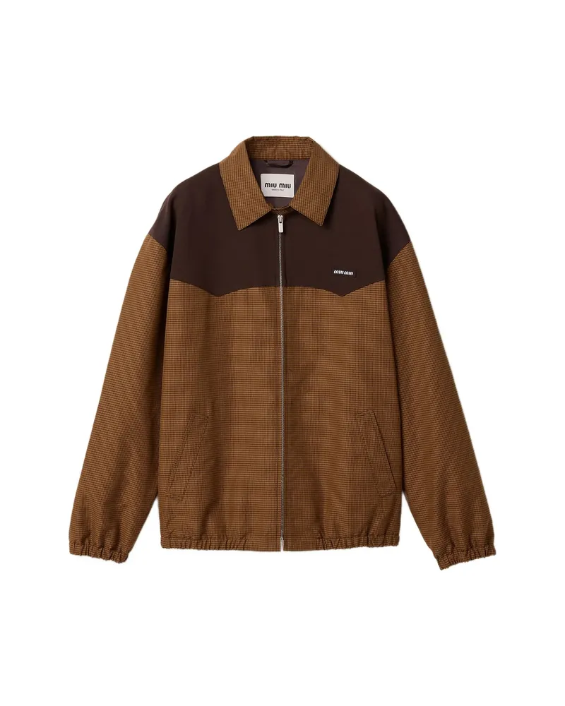 Miu Miu Gingham-check Blouson Jacket Brown