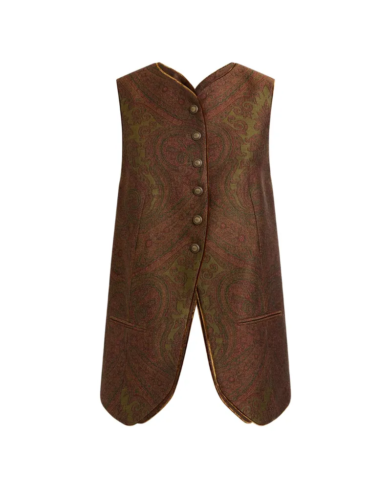 Etro Wool-blend Jacquard Waistcoat With Paisley Motif Brown