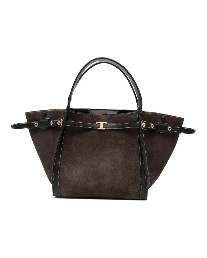 TOD'S T Timeless Suede Tote Bag Brown