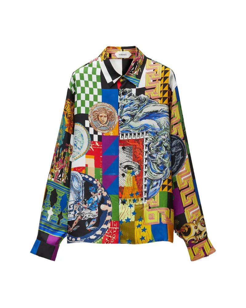 Versace Printed Silk-twill Regular Shirt Black