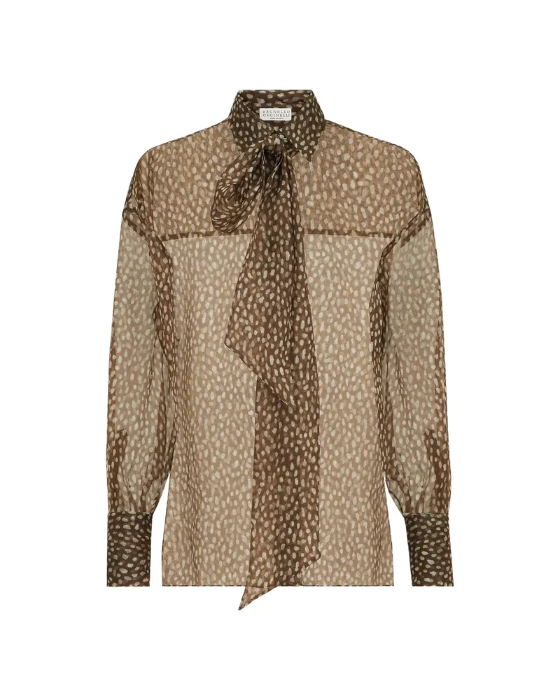 Brunello Cucinelli Dapple Silk Organza Shirt With Neck-tie Brown