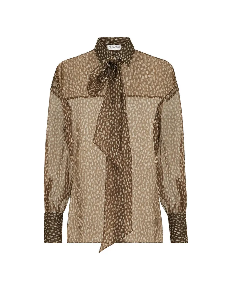 Brunello Cucinelli Dapple Silk Organza Shirt With Neck Tie Brown
