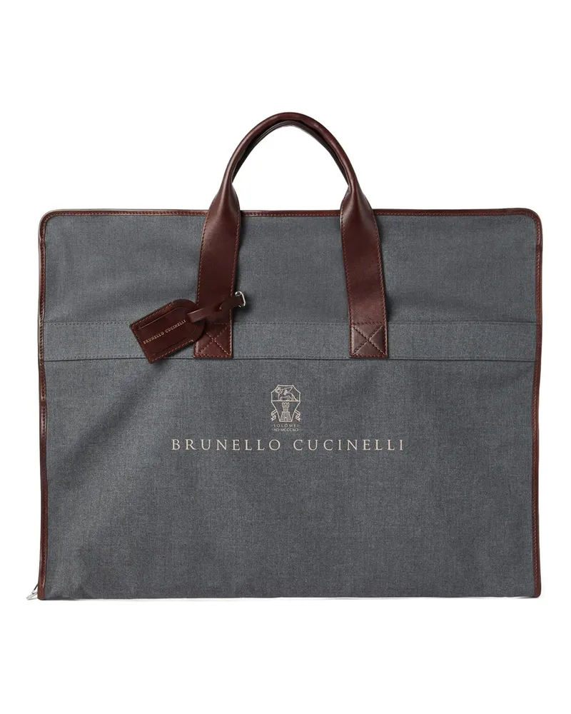 Brunello Cucinelli Leather-trimmed Suit Carrier Grey