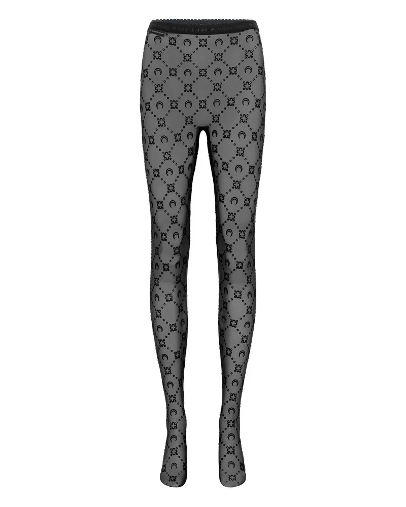 Marine Serre Moon-embroidered Mesh Tights Black